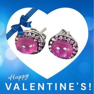 925 Sterling Silver Stud Earrings 7x9mm with Natural Ruby & Pink Sapphire Gems